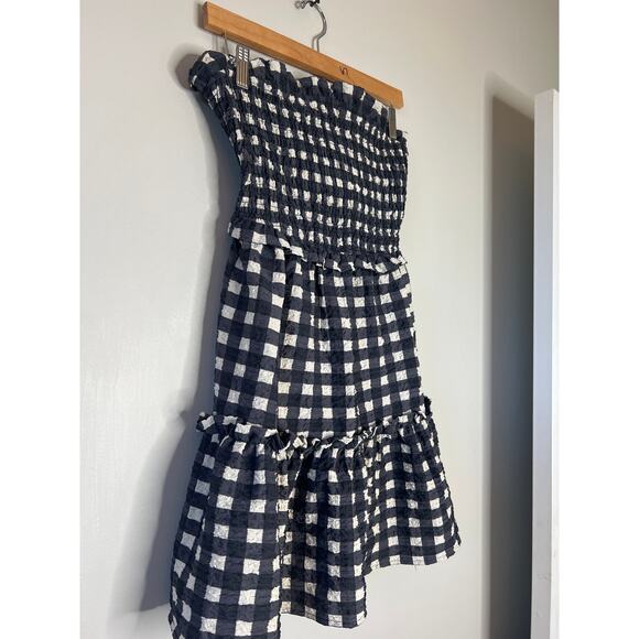 NEW SEA New York Pucker Gingham Cover Up Tie Ruffles Strapless Mini Dress S: XzS - Picture 3 of 8